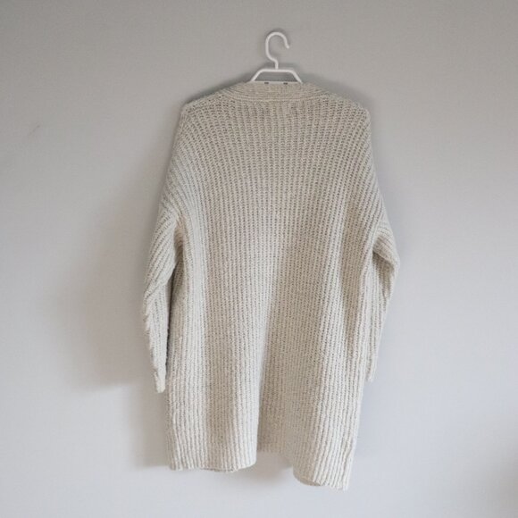 Dreamers Open Front S/M Knit Longline Grey Woven Ribbed Sweater Cardigan - Picture 2 of 10